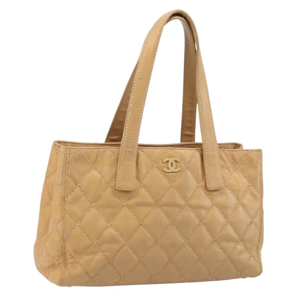 Chanel Leather Wild Stitch Handbag Beige